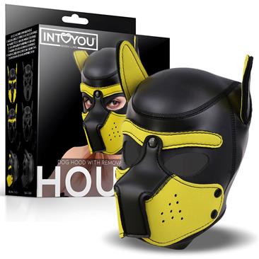 Hound Dog Hood with Remov. Muzzle Black & Yellow L