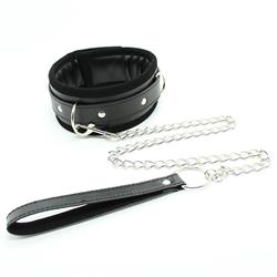 Collar with Metal Leash and Pedded Interior Black