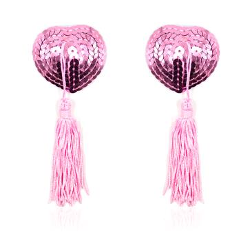 Self-Adhesive Heart Sequin Nipple Cover with Tassel Pink