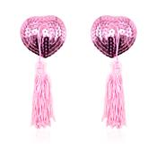 Self-Adhesive Heart Sequin Nipple Cover with Tassel Pink