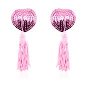 Self-Adhesive Heart Sequin Nipple Cover with Tassel Pink