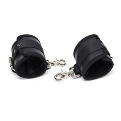Leather Handcuffs with Big Hoops Black