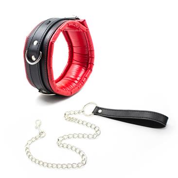 Collar With Metal Leash Padded Interior Red/Black