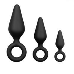 3 Pieces Butt Plug Set with Ring Negro