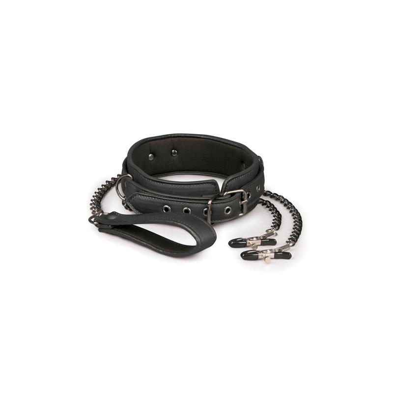 Leather Collar With Nipple Chains