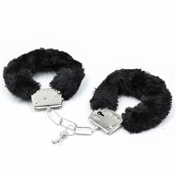 Furry Metal Hand Cuffs Black with Key