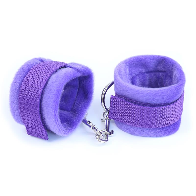 Handcuffs with Velcro with Long Fur Purple