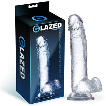 Glazed 20 cm. Clear Dildo with Balls