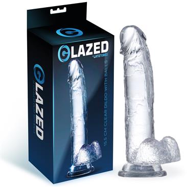 Glazed 15.5 cm. Clear Dildo with Balls