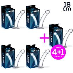 Pack 4+1 Glazed 18 cm. Curved Clear Dildo