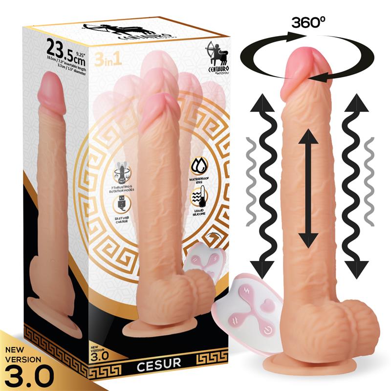 Cesur 3.0 Realistic Dildo Vibrating, Wavy, 360ş and Up-and-Down Movement Remote Control USB